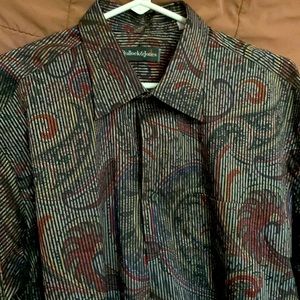 Bullock Jones Gray Black Multi Long Slv Cotton Shirt Button Up Collared Mens L